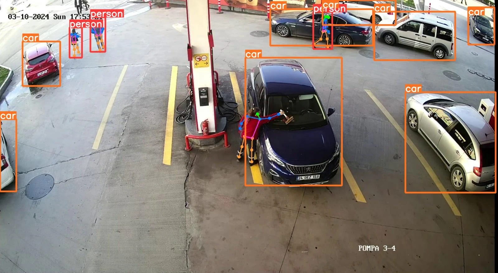 Pose estimation measuring attendant–customer interaction and service steps at a fuel station